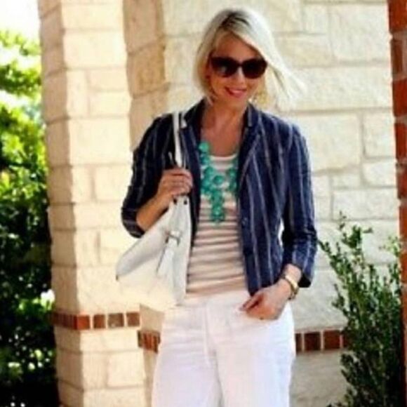 ✨ Linen Nautical Striped Blazer Jacket✨ - Picture 1 of 9